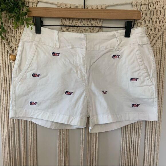 VINEYARD VINES Embroidered American Flag Whale Chino 3.5” Shorts White Cap 4 - Picture 1 of 14